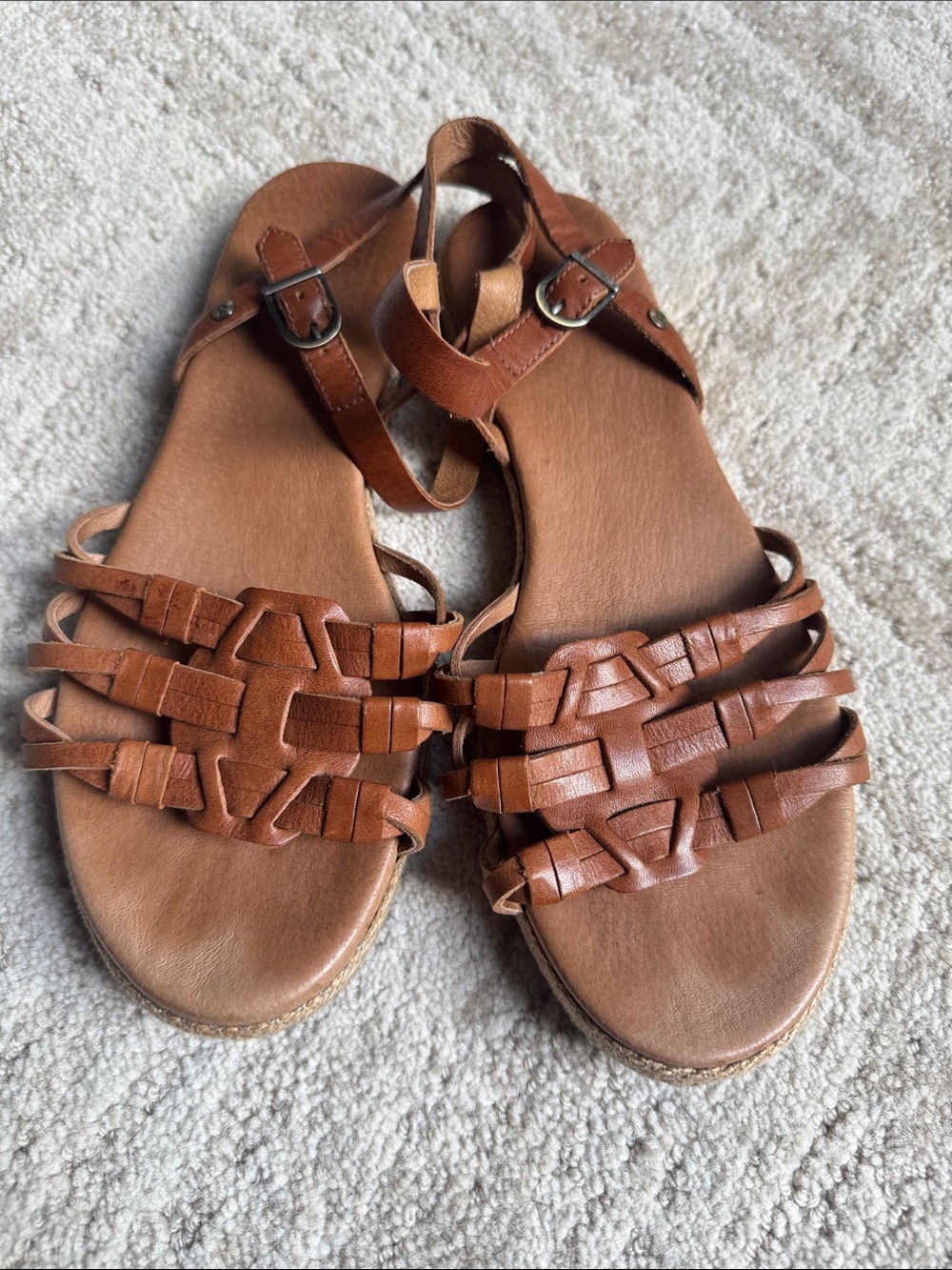 UGG Brown Leather Woven Strap Sandals